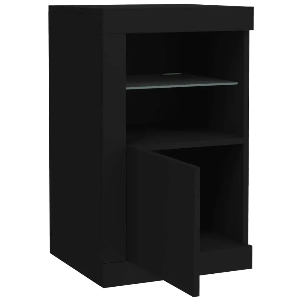 Side Cabinets with LED Lights 2 pcs Black Engineered Wood 836633