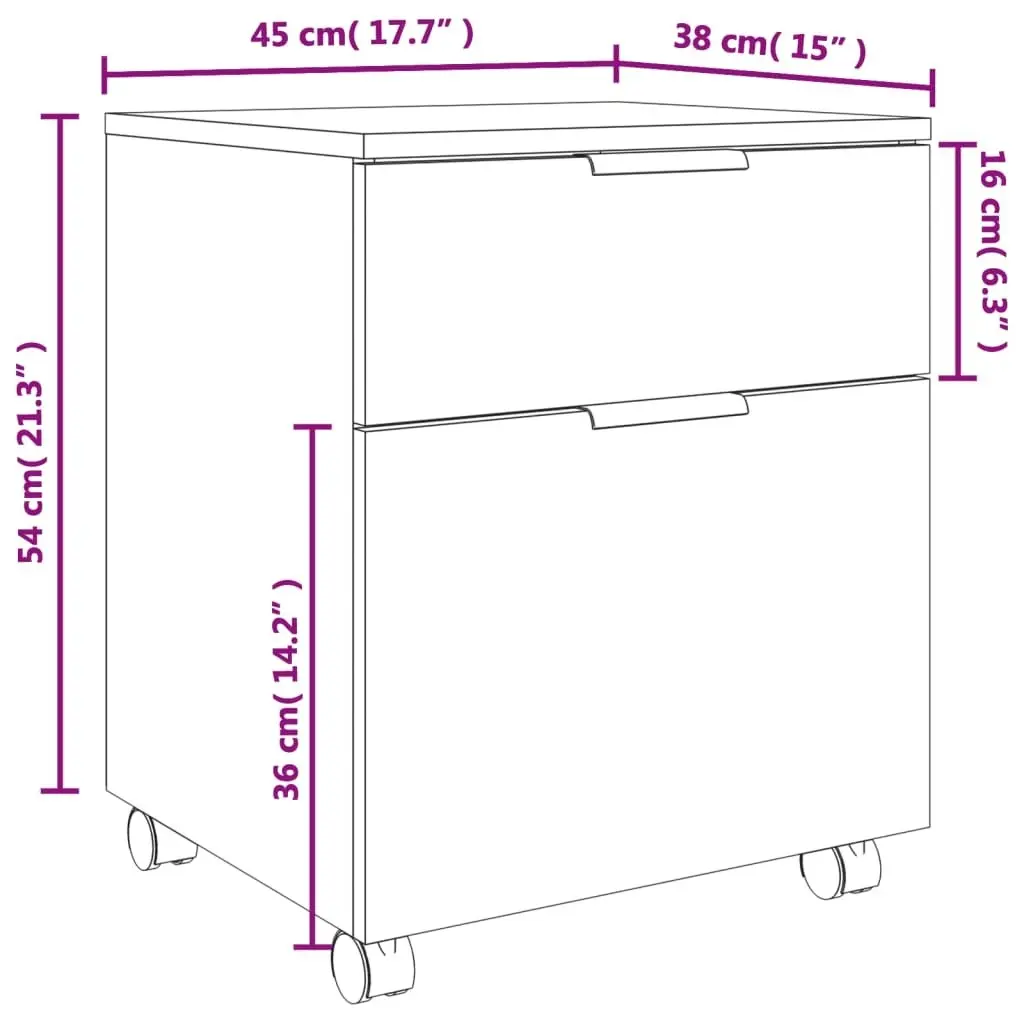 Mobile File Cabinet with Wheels White 45x38x54 cm Engineered Wood 811520