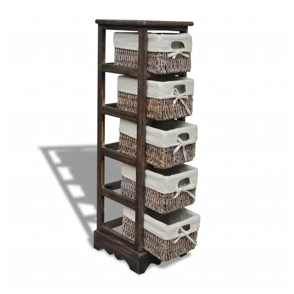 Paulownia Wood Storage Rack 5 Weaving Baskets Brown 240801