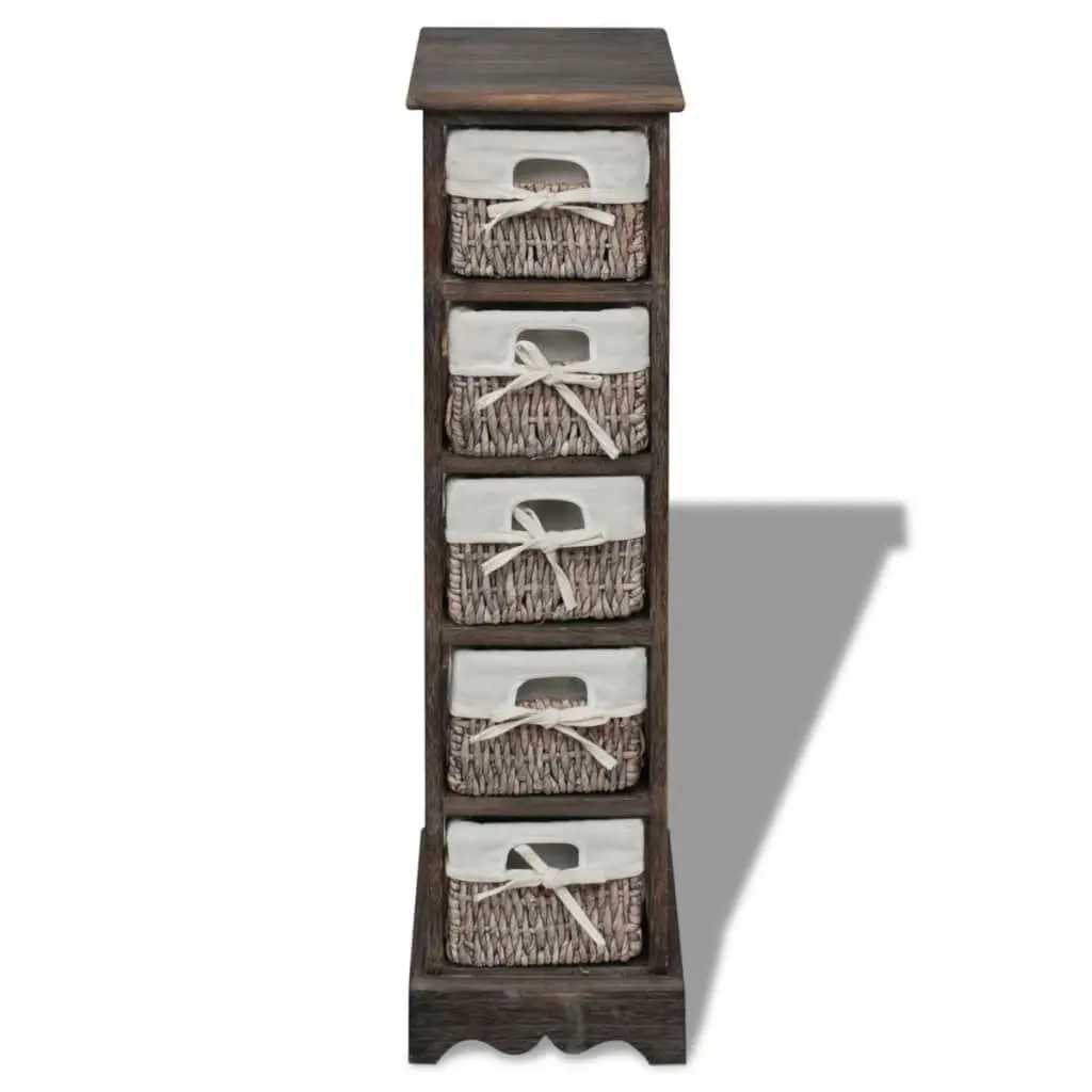 Paulownia Wood Storage Rack 5 Weaving Baskets Brown 240801