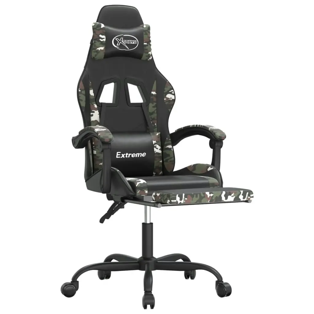 Swivel Gaming Chair with Footrest Black&Camouflage Faux Leather 349590