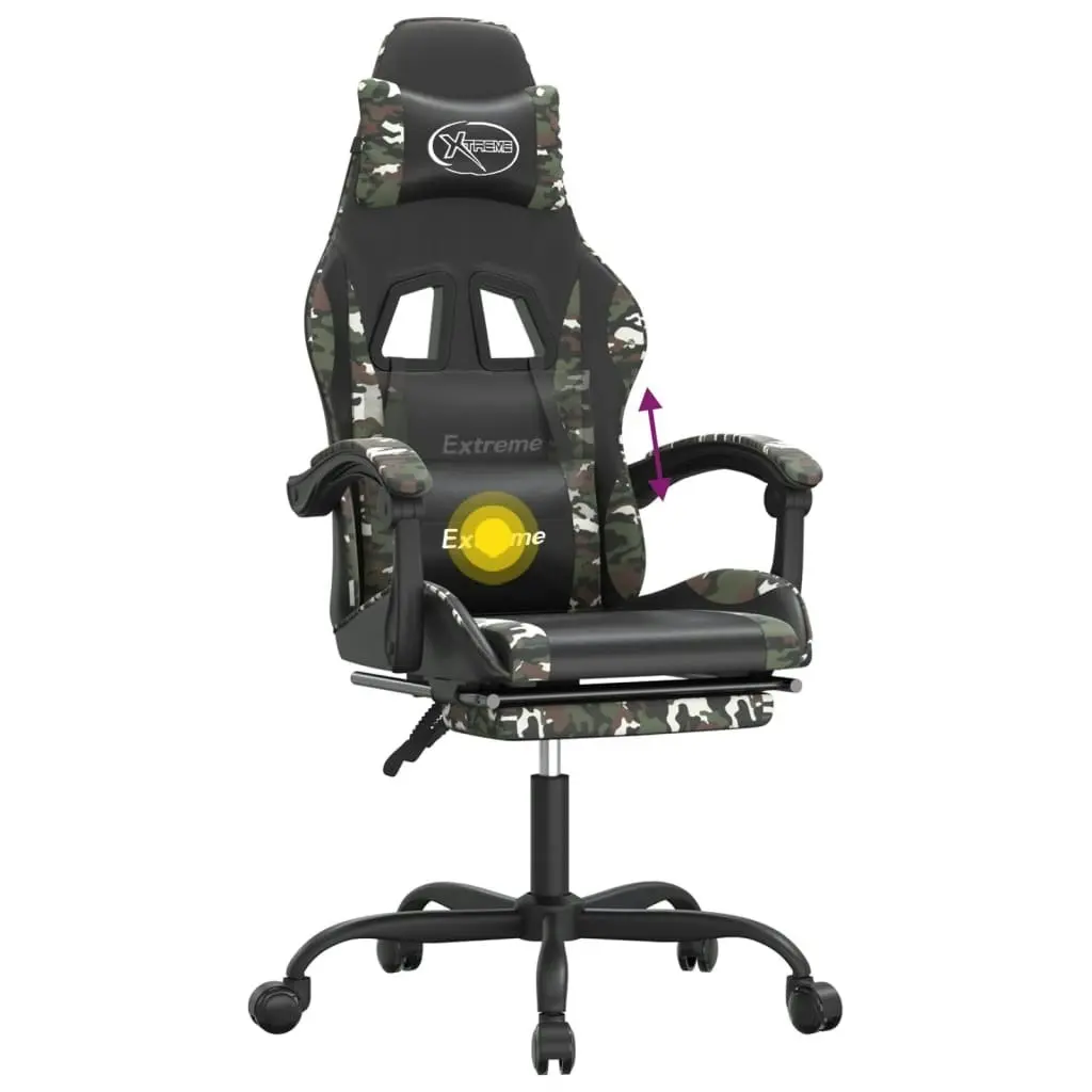 Swivel Gaming Chair with Footrest Black&Camouflage Faux Leather 349590