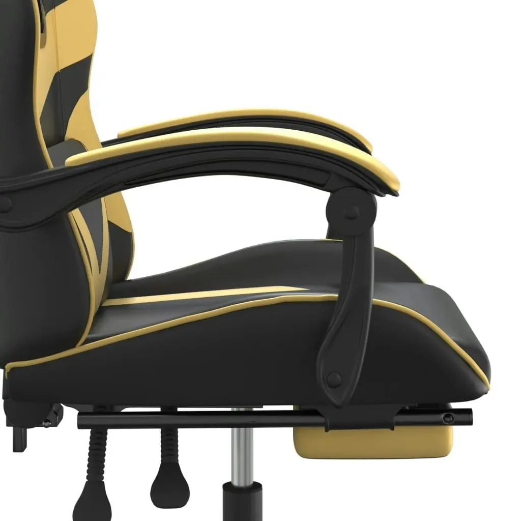 Swivel Gaming Chair with Footrest Black&Gold Faux Leather 349557