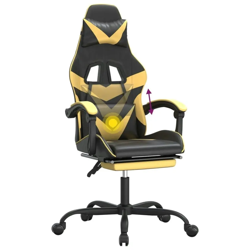 Swivel Gaming Chair with Footrest Black&Gold Faux Leather 349557