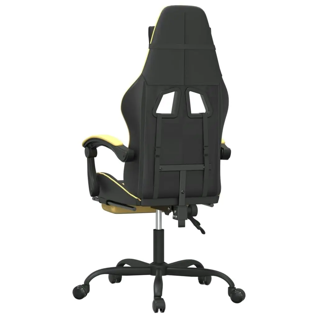 Swivel Gaming Chair with Footrest Black&Gold Faux Leather 349557