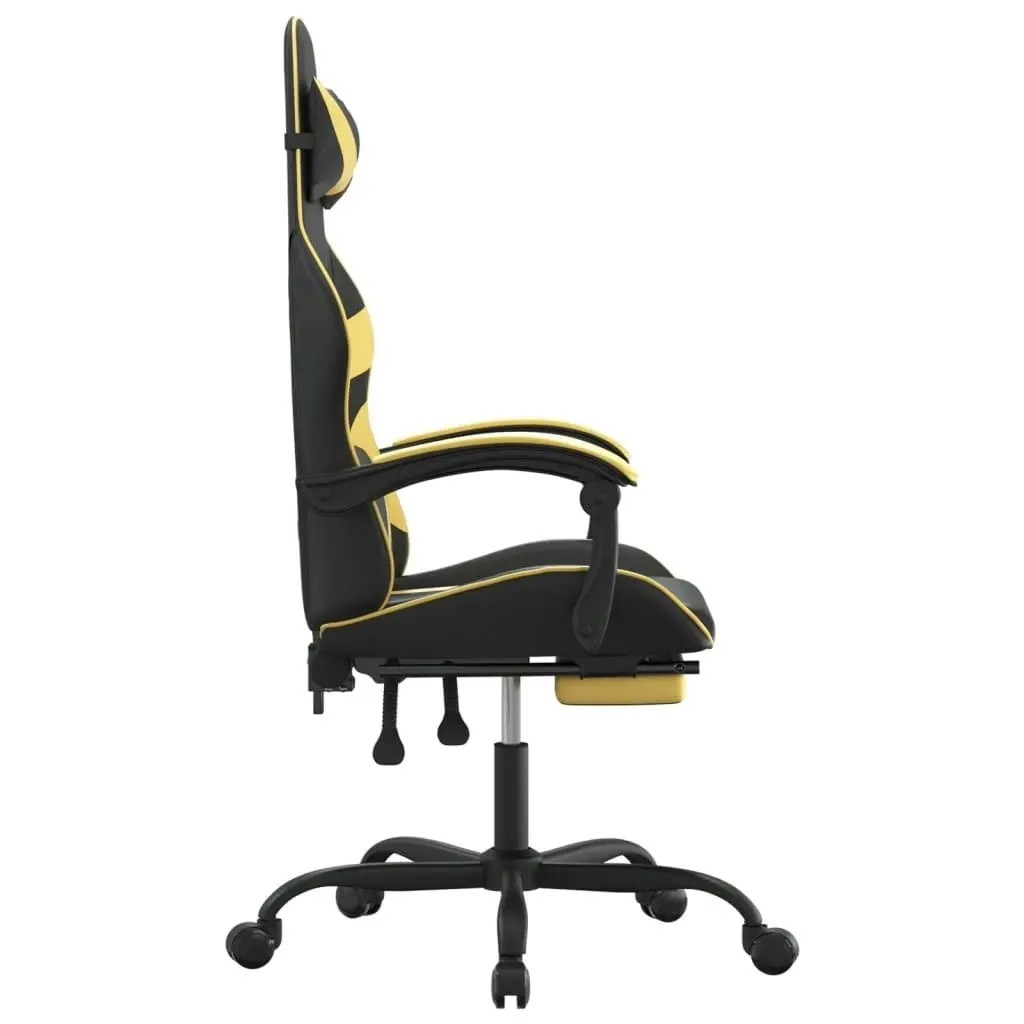 Swivel Gaming Chair with Footrest Black&Gold Faux Leather 349557