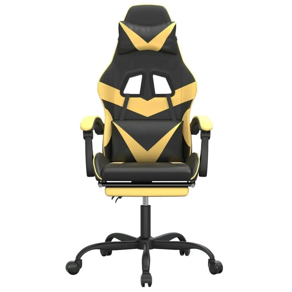 Swivel Gaming Chair with Footrest Black&Gold Faux Leather 349557