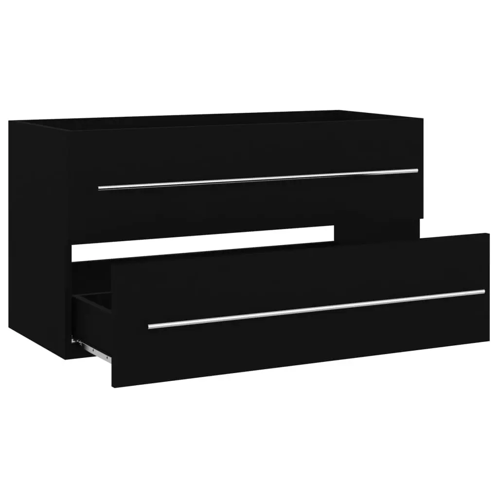 2 Piece Bathroom Furniture Set Black Engineered Wood 804846