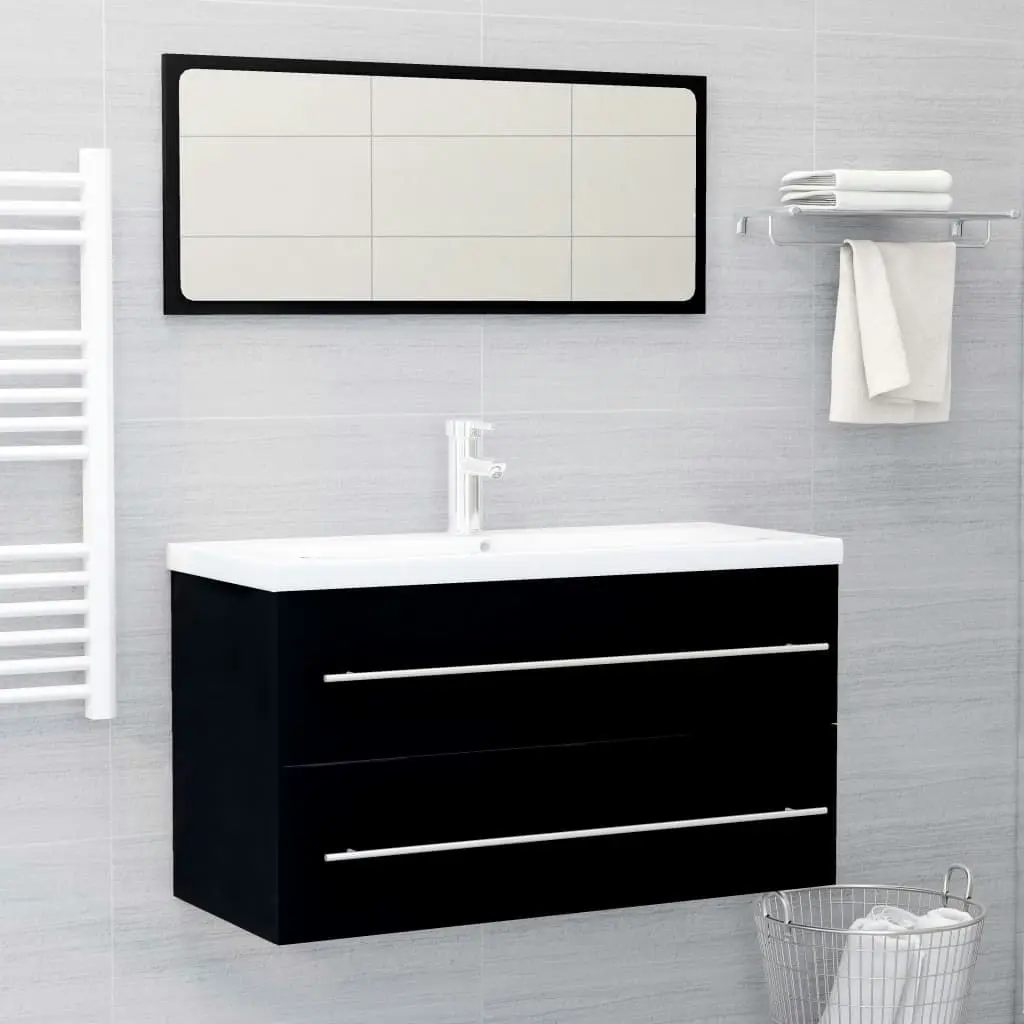 2 Piece Bathroom Furniture Set Black Engineered Wood 804846