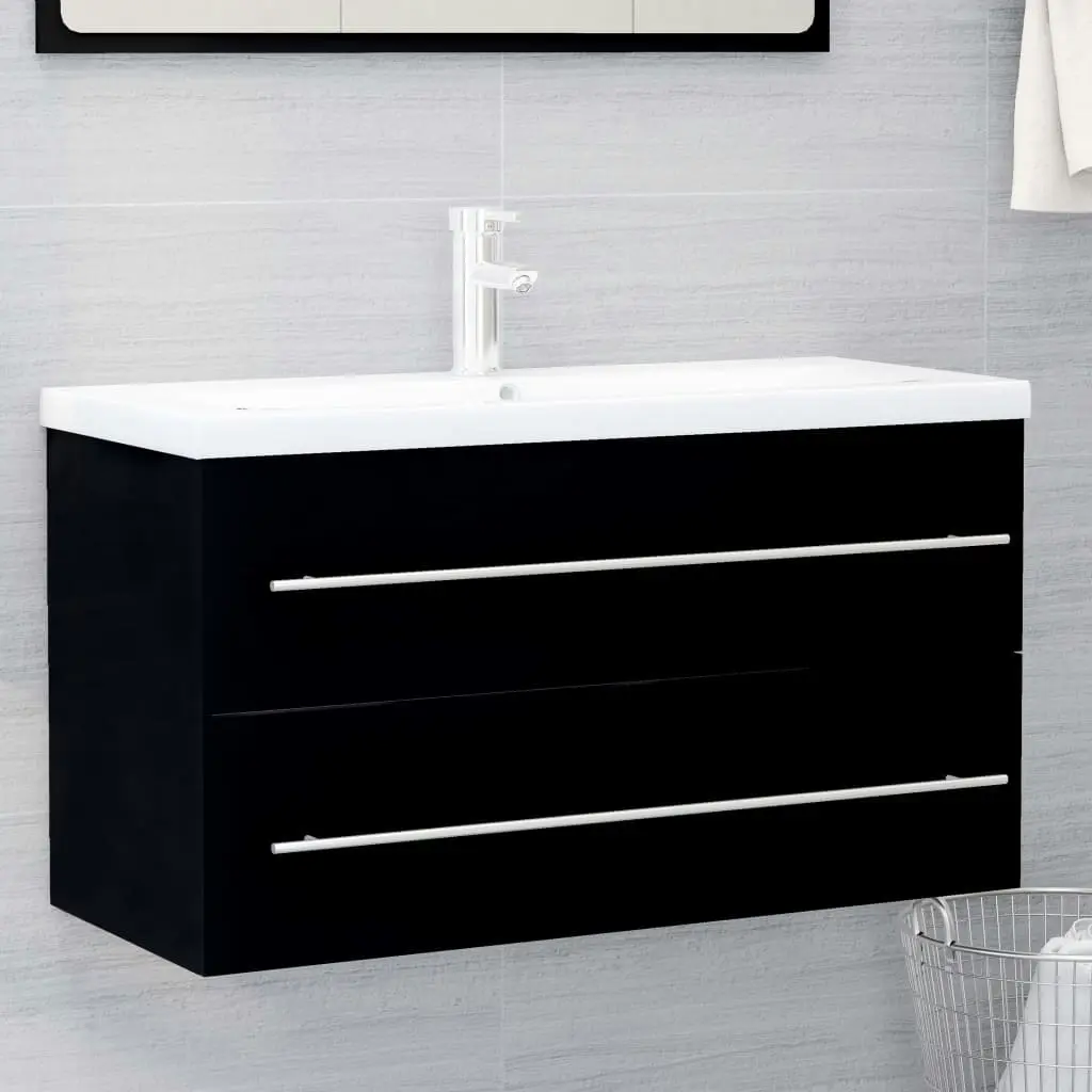 2 Piece Bathroom Furniture Set Black Engineered Wood 804846