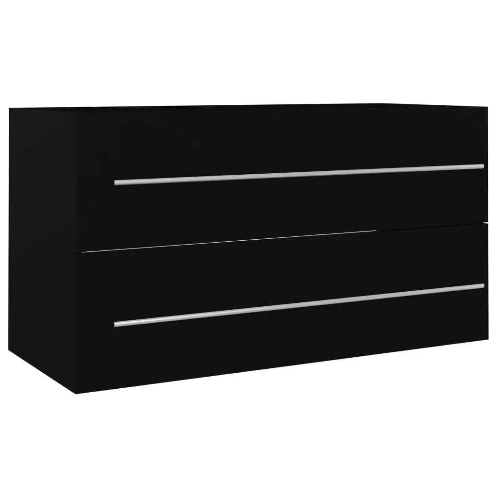 2 Piece Bathroom Furniture Set Black Engineered Wood 804846