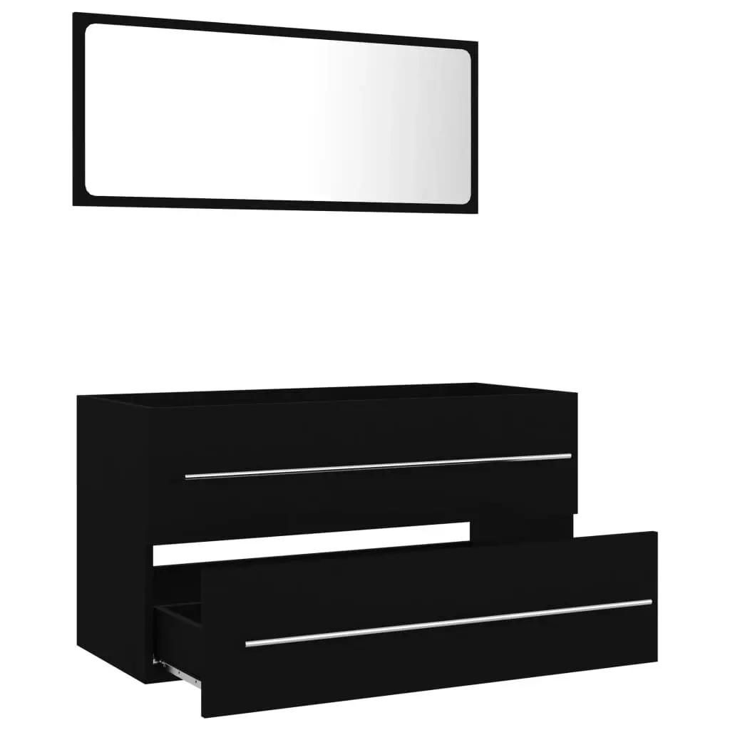 2 Piece Bathroom Furniture Set Black Engineered Wood 804846