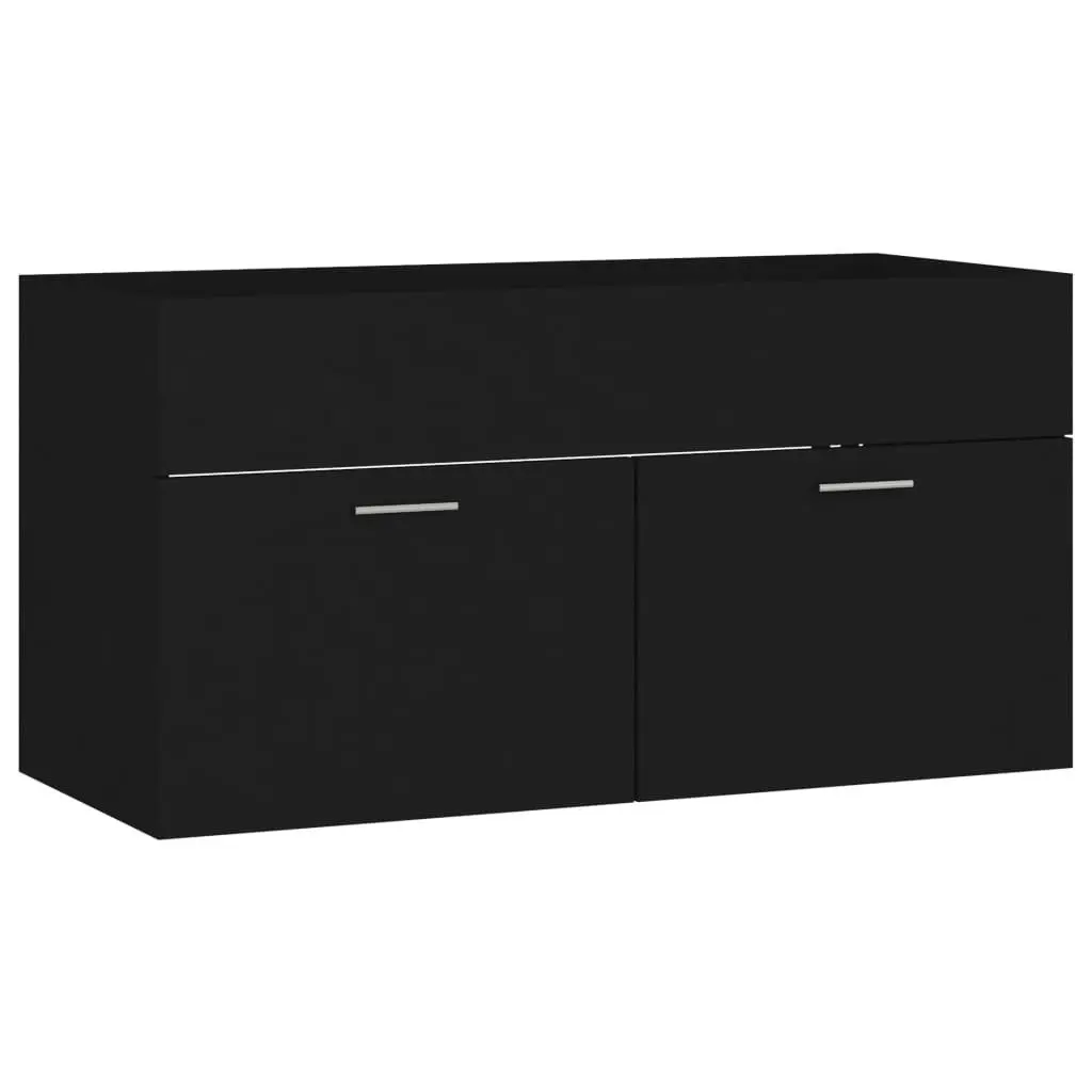 2 Piece Bathroom Furniture Set Black Engineered Wood 804801