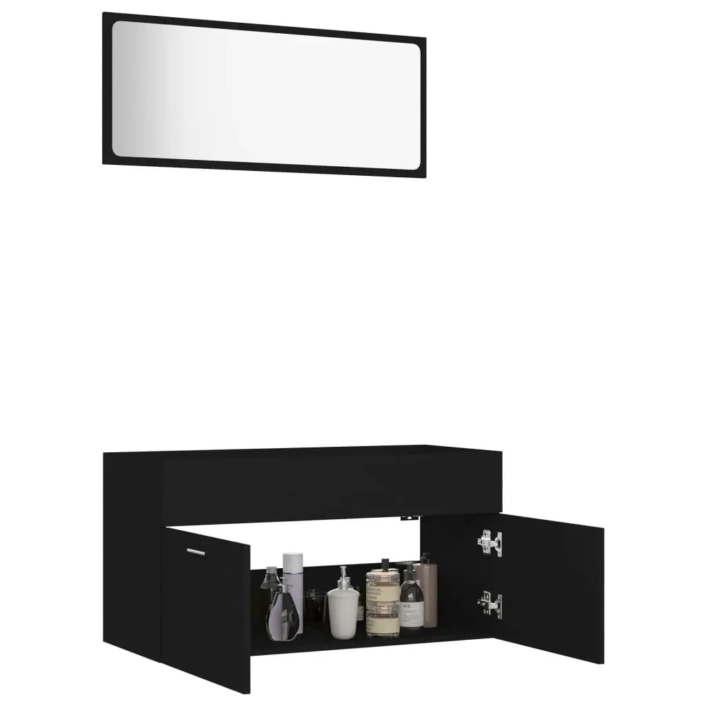 2 Piece Bathroom Furniture Set Black Engineered Wood 804801