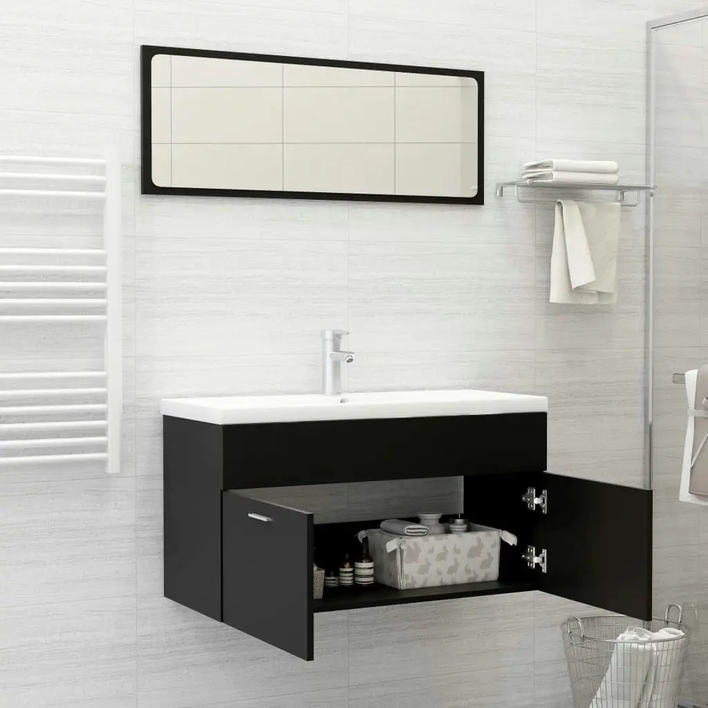 2 Piece Bathroom Furniture Set Black Engineered Wood 804801