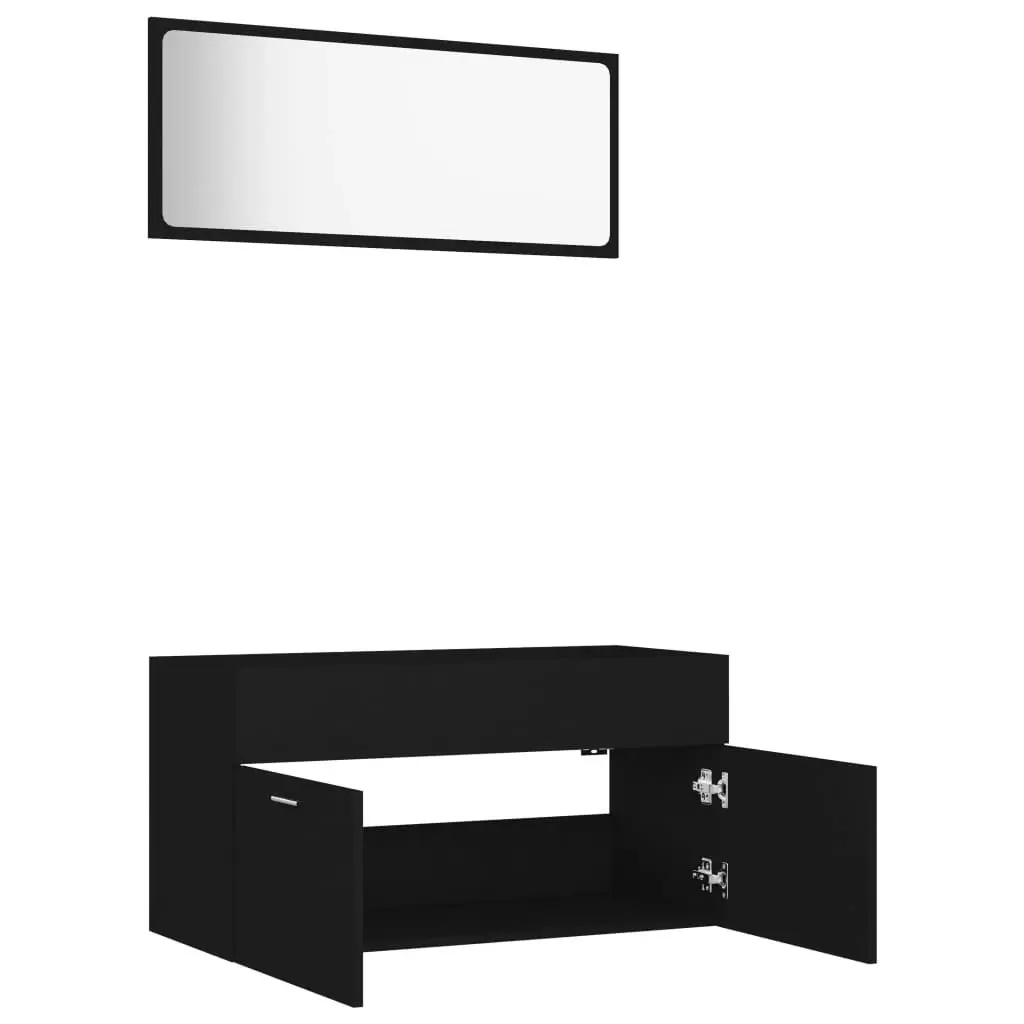 2 Piece Bathroom Furniture Set Black Engineered Wood 804801