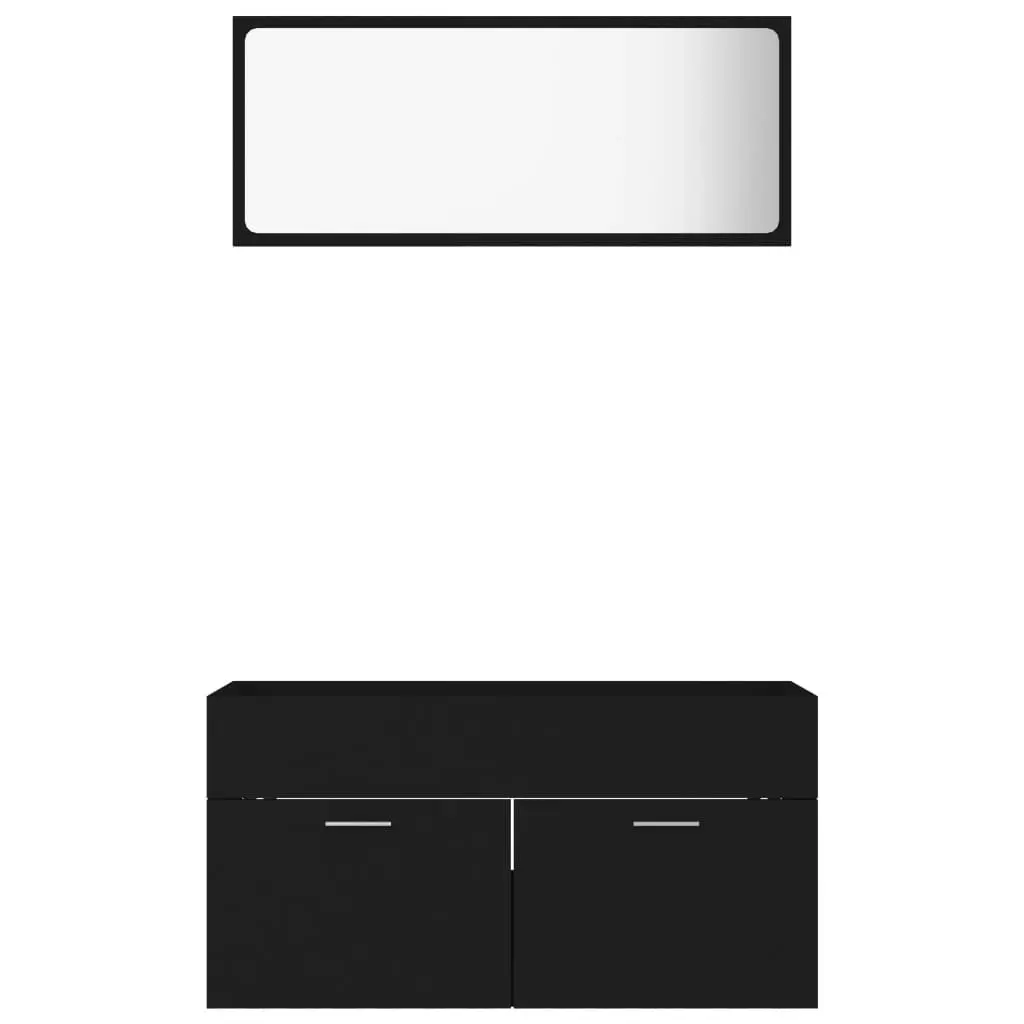 2 Piece Bathroom Furniture Set Black Engineered Wood 804801