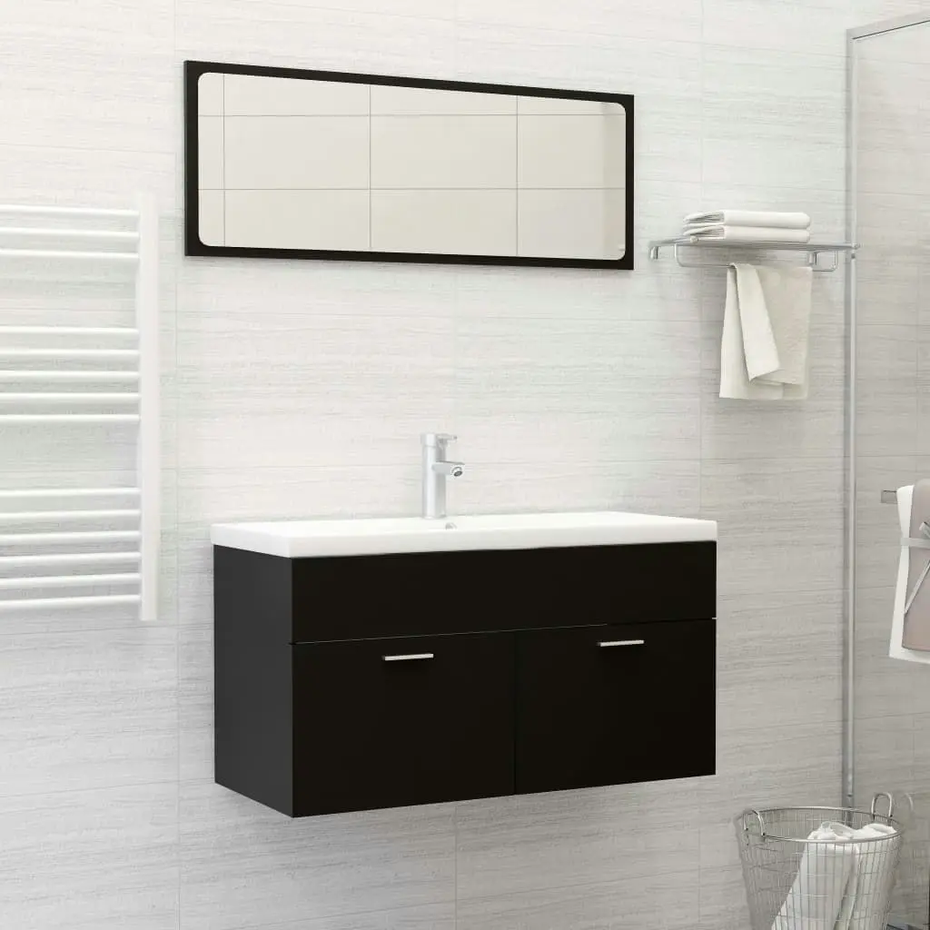 2 Piece Bathroom Furniture Set Black Engineered Wood 804801