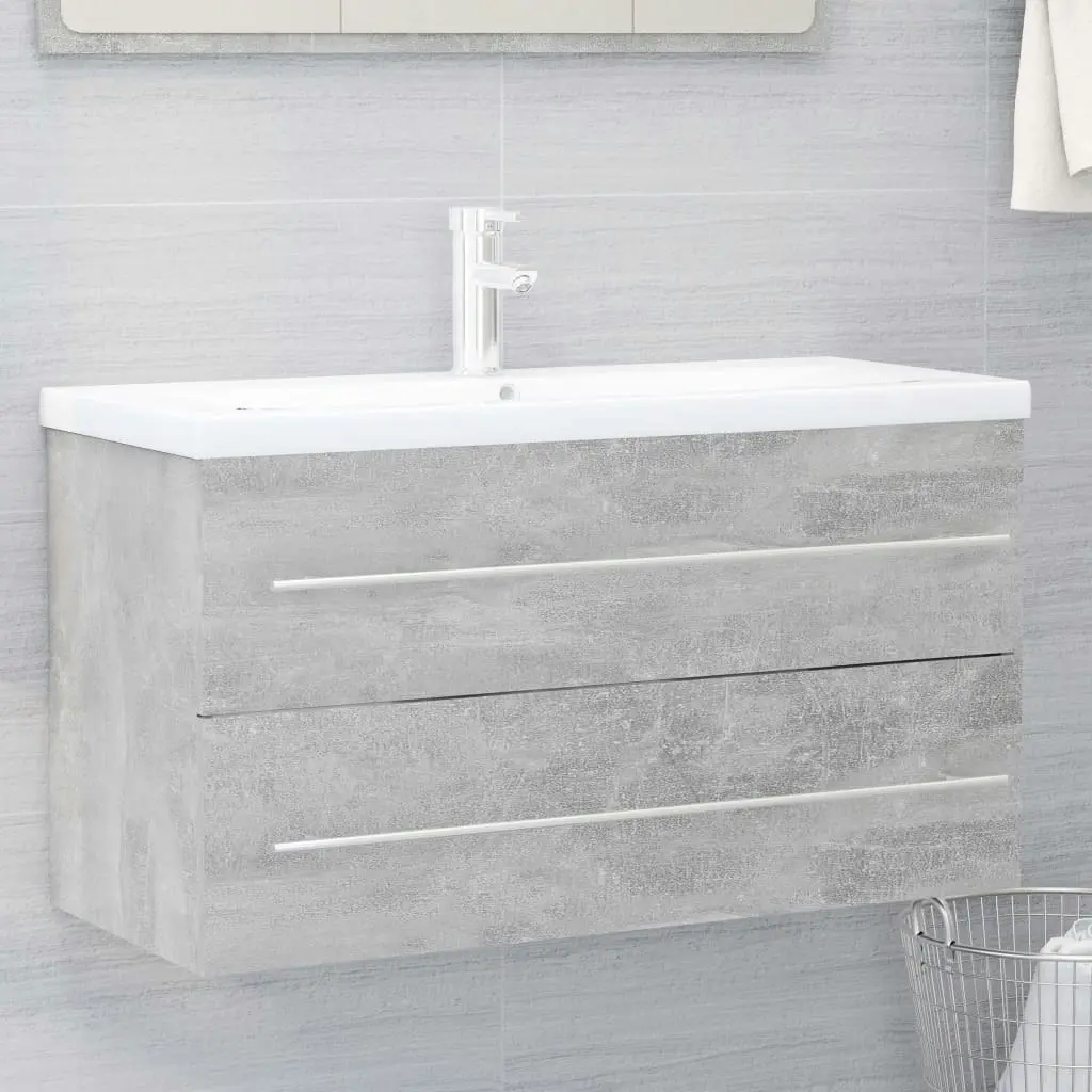 2 Piece Bathroom Furniture Set Concrete Grey Engineered Wood 804849