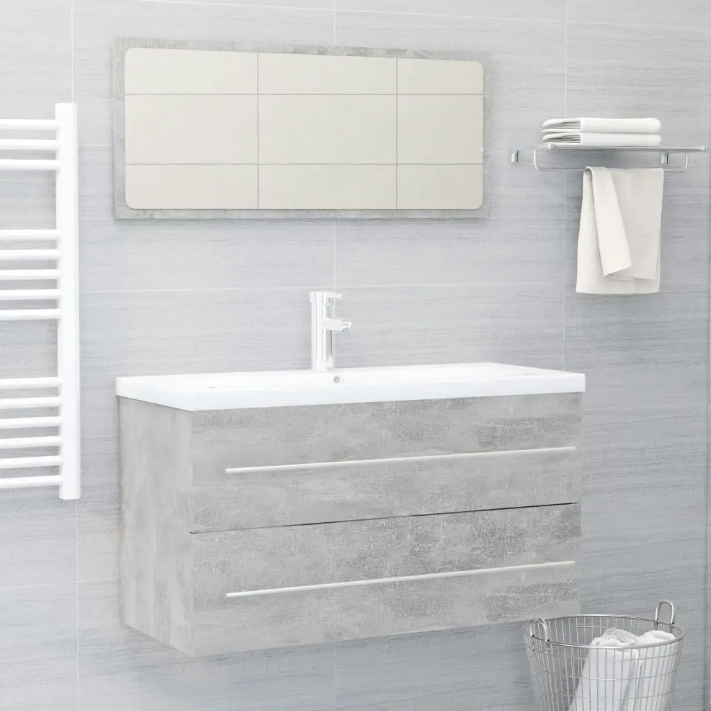 2 Piece Bathroom Furniture Set Concrete Grey Engineered Wood 804849