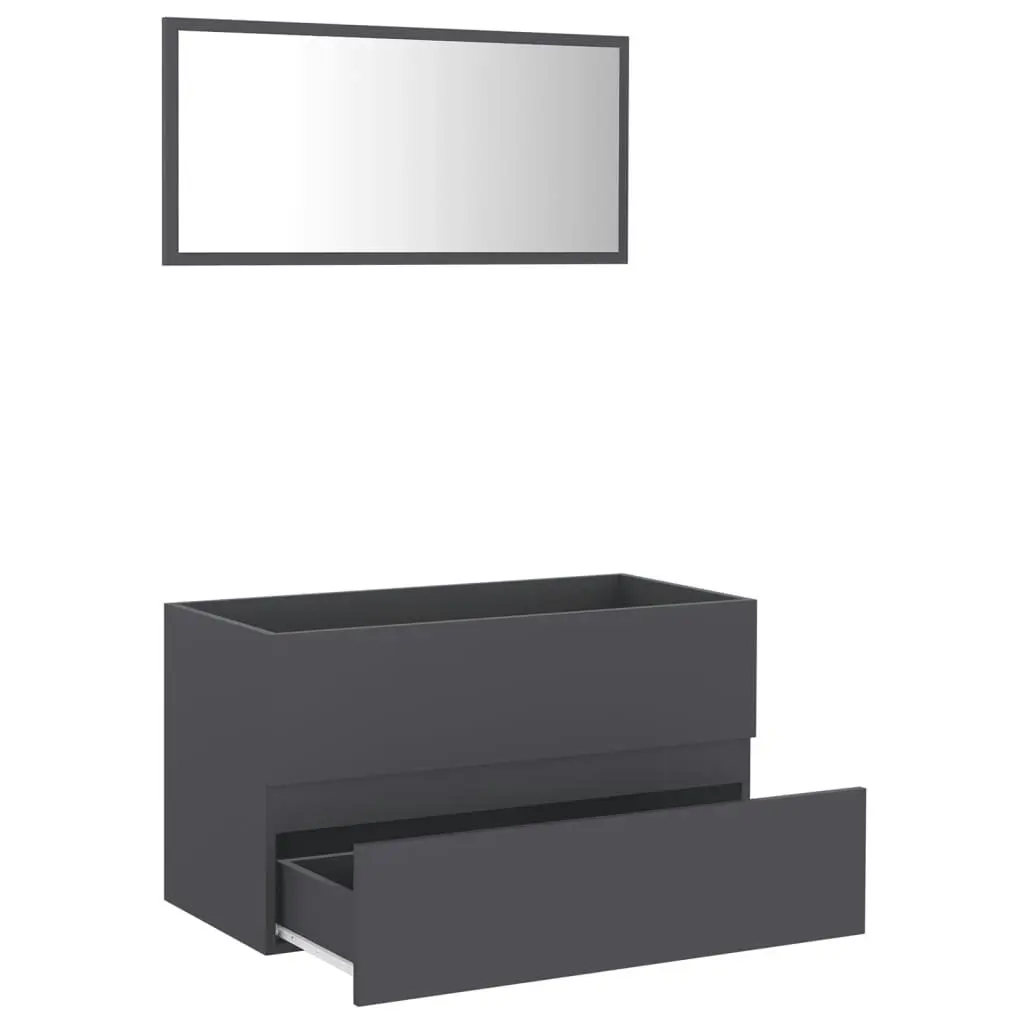 2 Piece Bathroom Furniture Set Grey Engineered Wood 804883