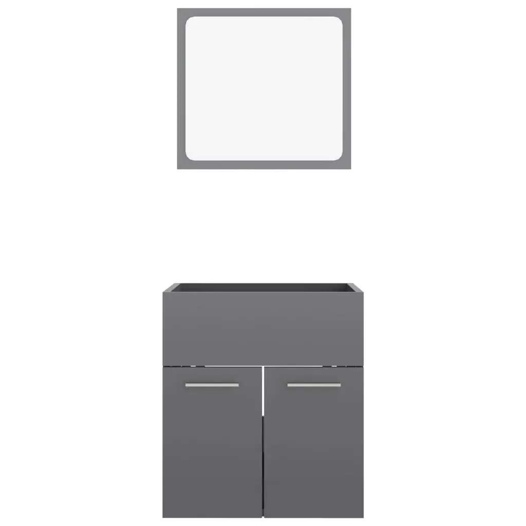 2 Piece Bathroom Furniture Set High Gloss Grey Engineered Wood 804781