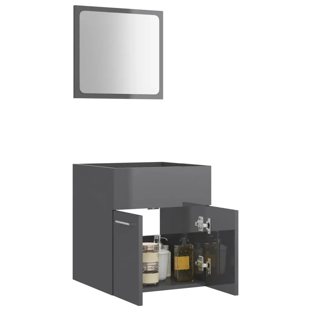 2 Piece Bathroom Furniture Set High Gloss Grey Engineered Wood 804781