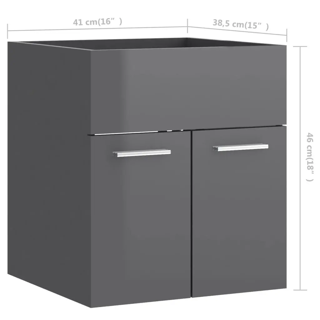 2 Piece Bathroom Furniture Set High Gloss Grey Engineered Wood 804781