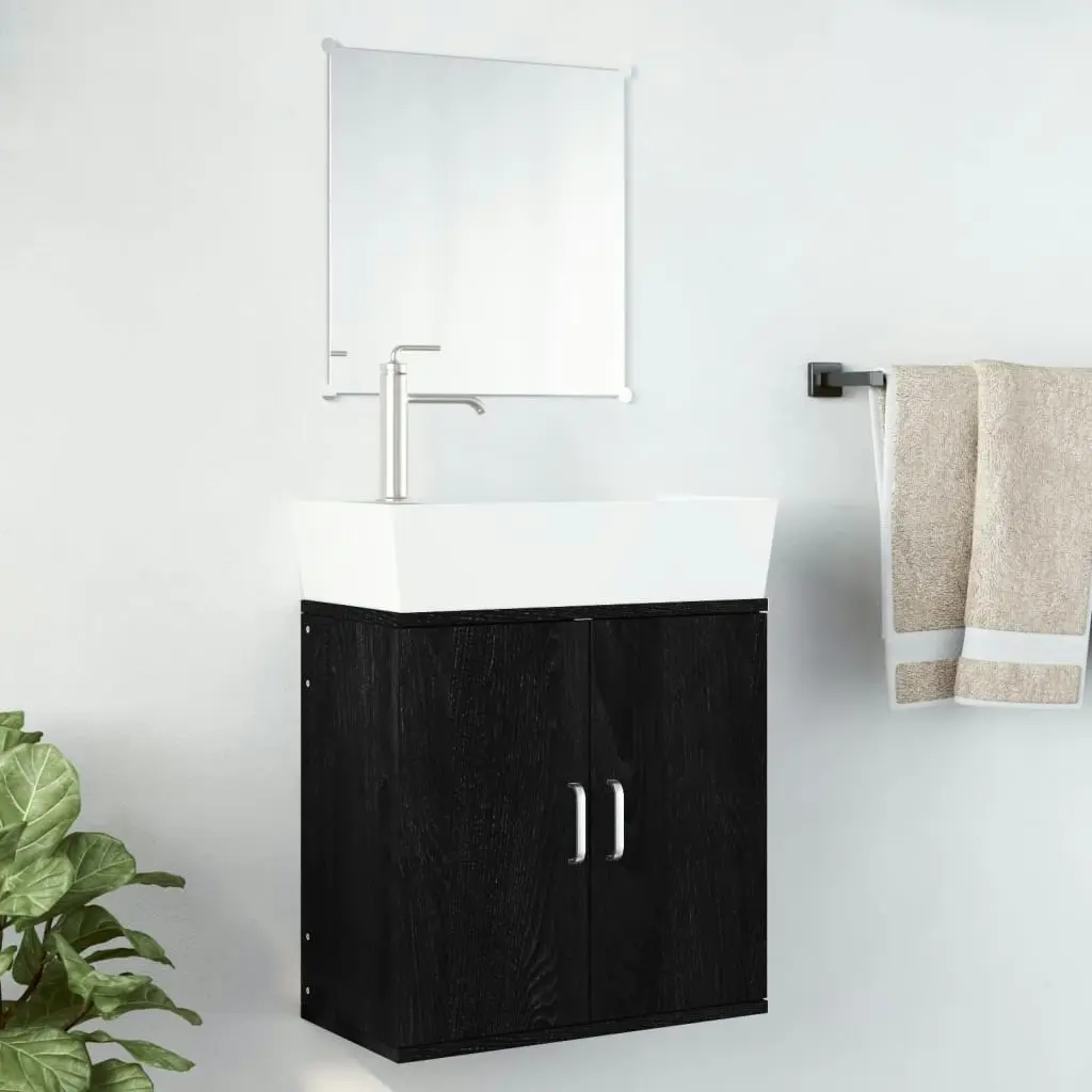 2 Piece Bathroom Furniture Set Black Engineered Wood 242559