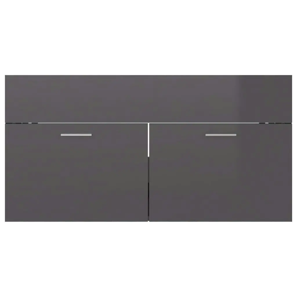 2 Piece Bathroom Furniture Set High Gloss Grey Engineered Wood 804808