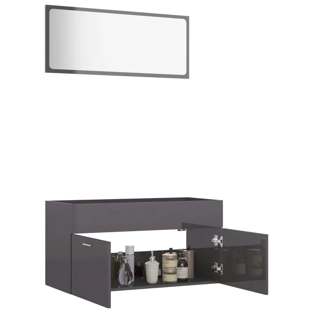 2 Piece Bathroom Furniture Set High Gloss Grey Engineered Wood 804808