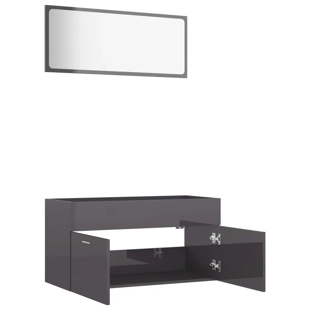 2 Piece Bathroom Furniture Set High Gloss Grey Engineered Wood 804808