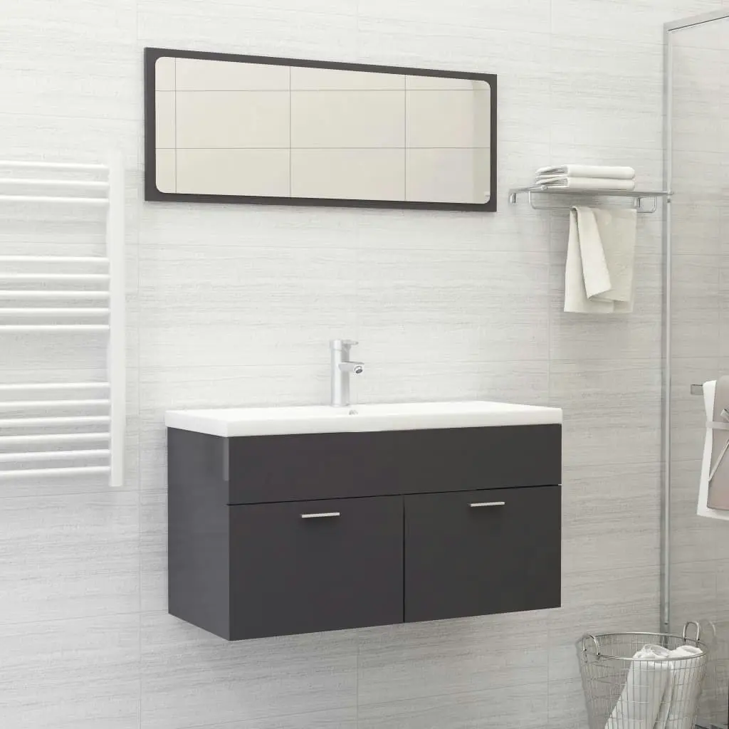 2 Piece Bathroom Furniture Set High Gloss Grey Engineered Wood 804808