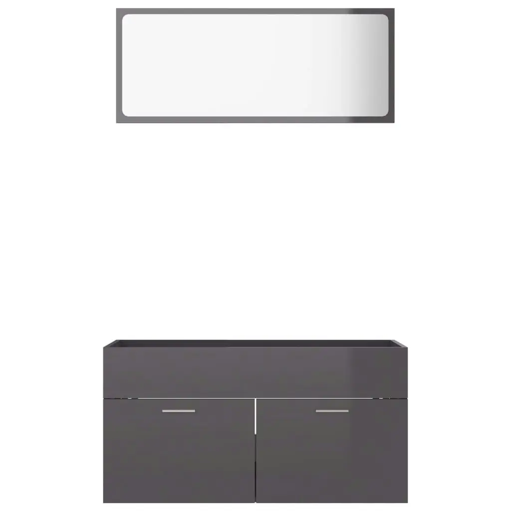 2 Piece Bathroom Furniture Set High Gloss Grey Engineered Wood 804808