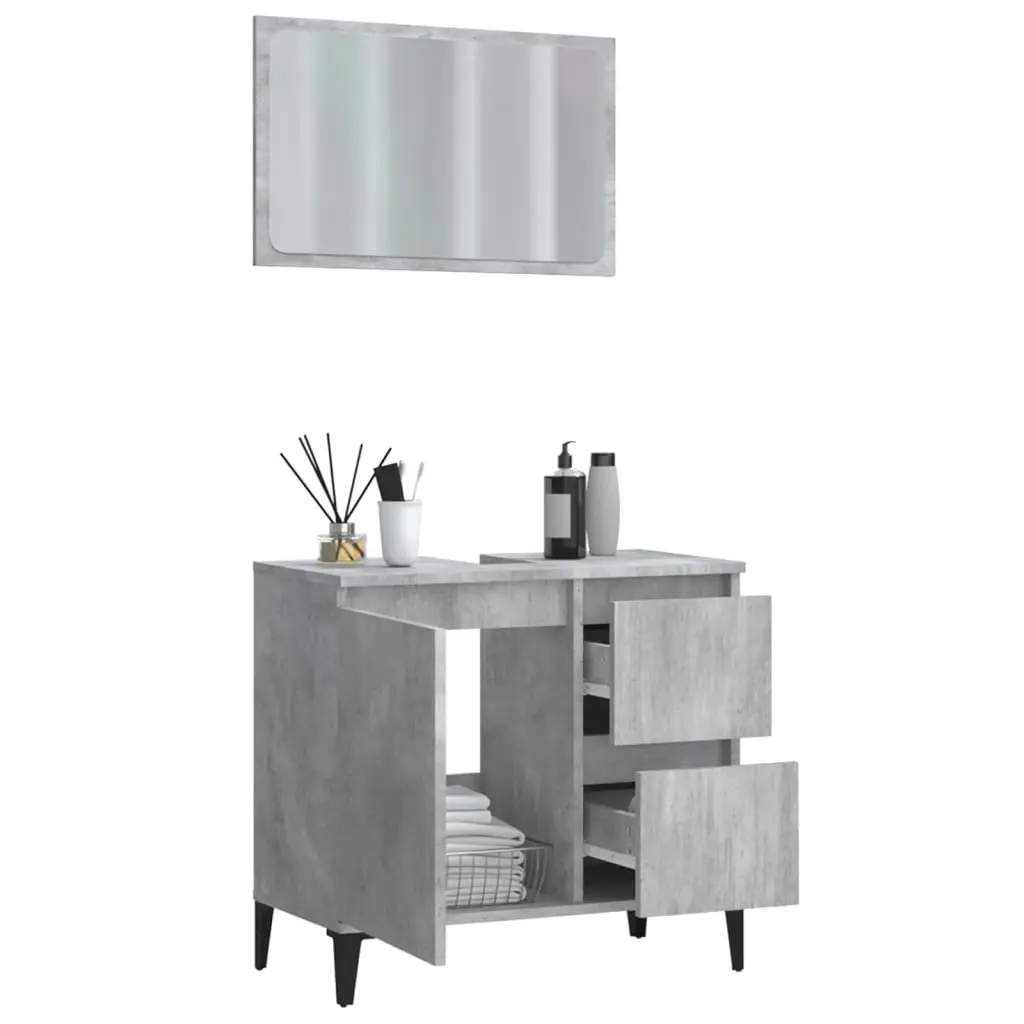 2 Piece Bathroom Furniture Set Concrete Grey Engineered Wood 3185570