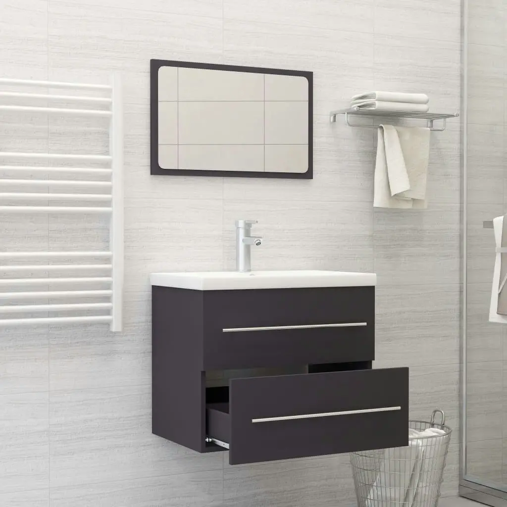 2 Piece Bathroom Furniture Set Grey Engineered Wood 804829