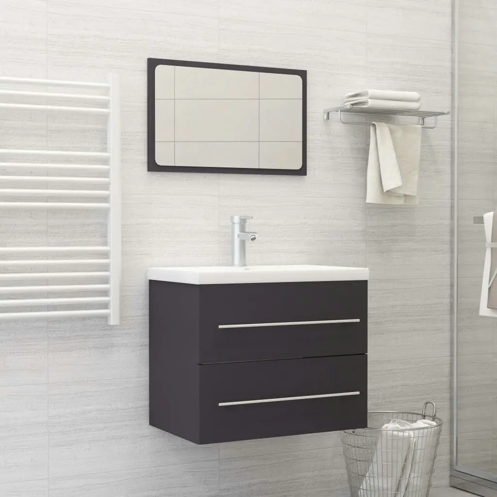 2 Piece Bathroom Furniture Set Grey Engineered Wood 804829