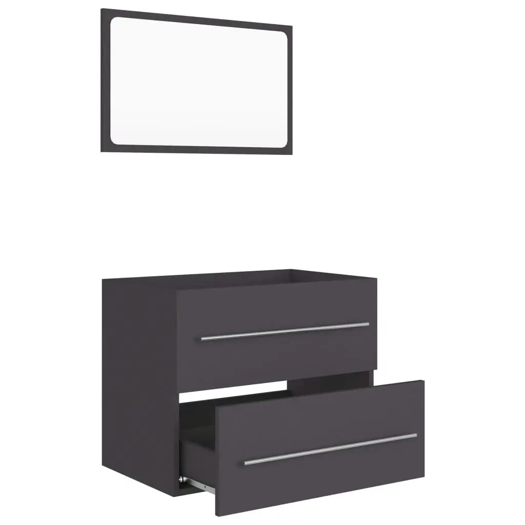 2 Piece Bathroom Furniture Set Grey Engineered Wood 804829