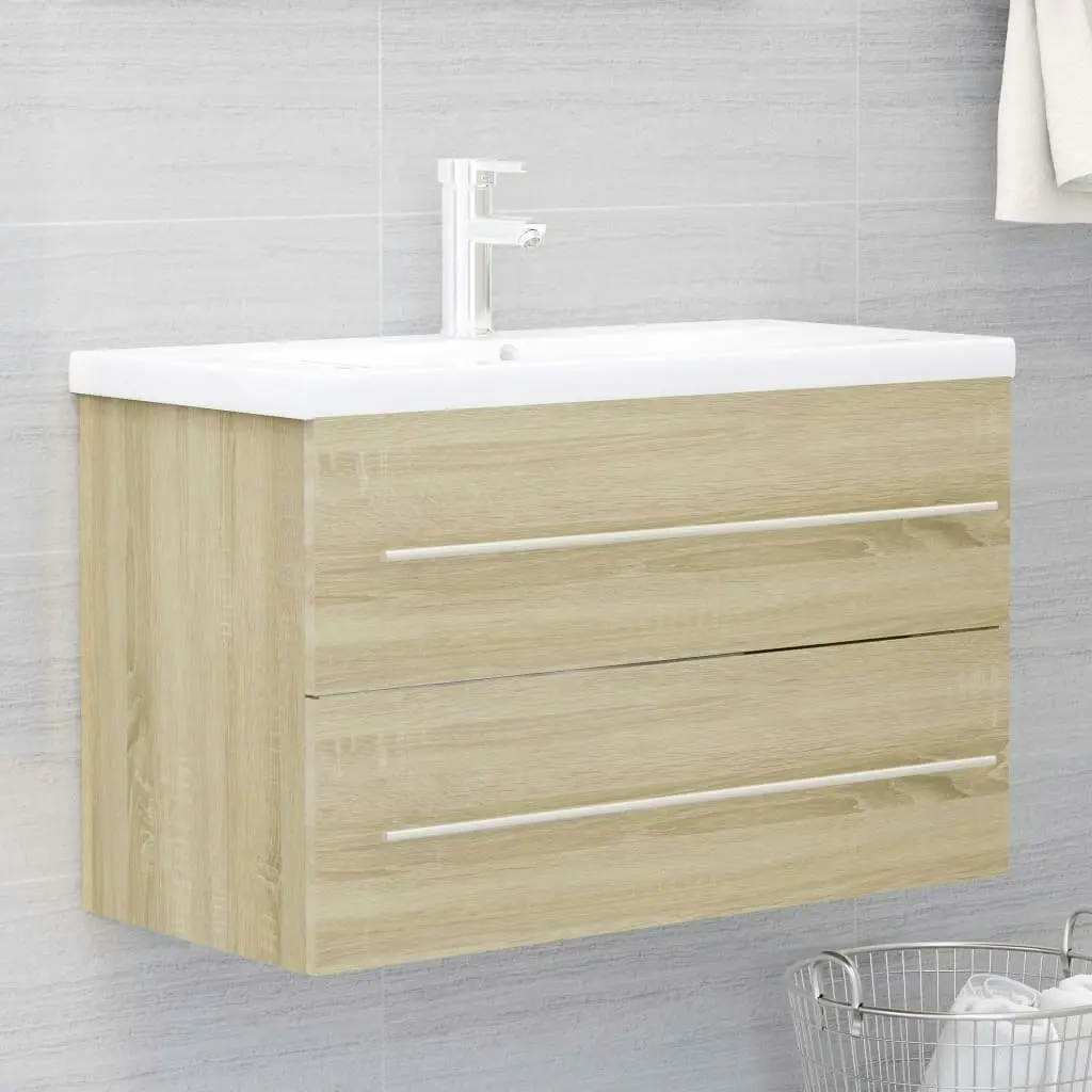 2 Piece Bathroom Furniture Set Sonoma Oak Engineered Wood 804839