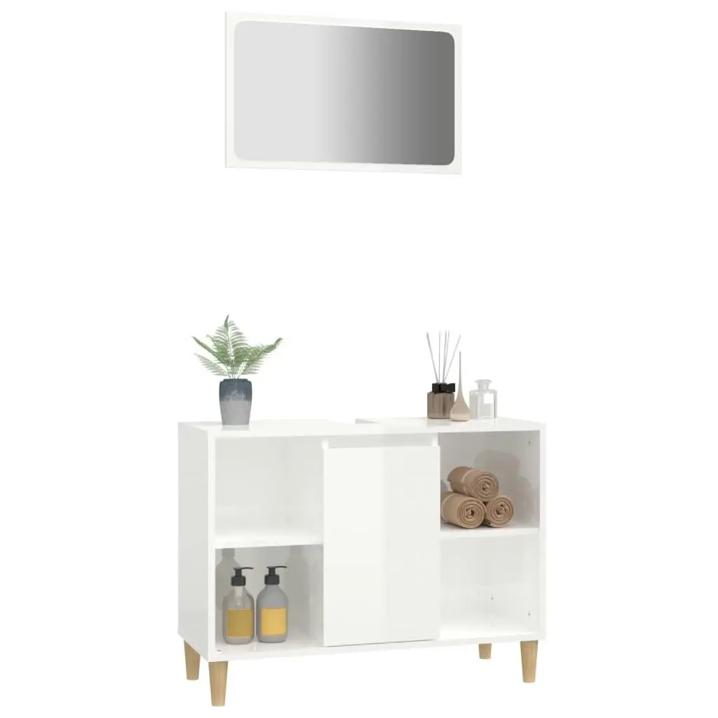 2 Piece Bathroom Furniture Set High Gloss White Engineered Wood 3185711