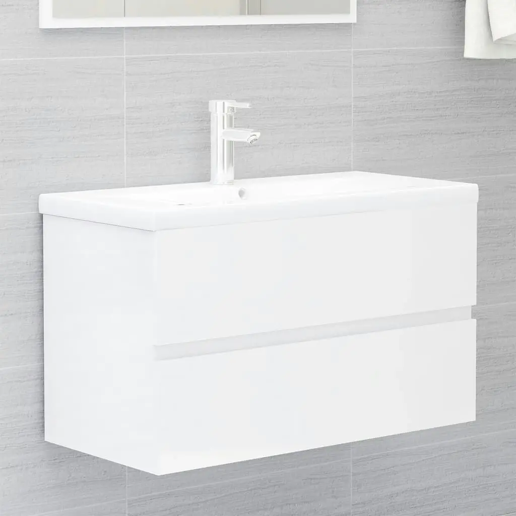 2 Piece Bathroom Furniture Set High Gloss White Engineered Wood 804887