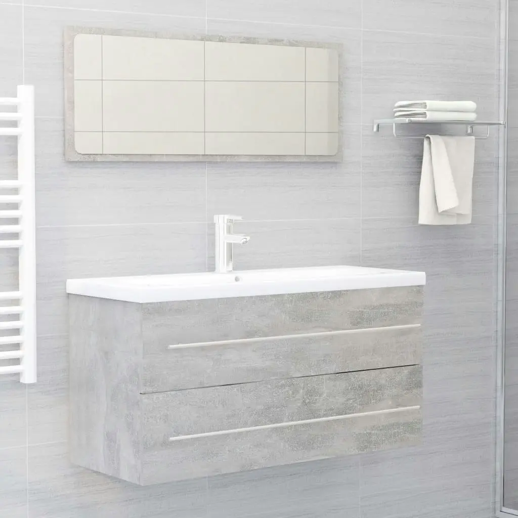 2 Piece Bathroom Furniture Set Concrete Grey Engineered Wood 804858