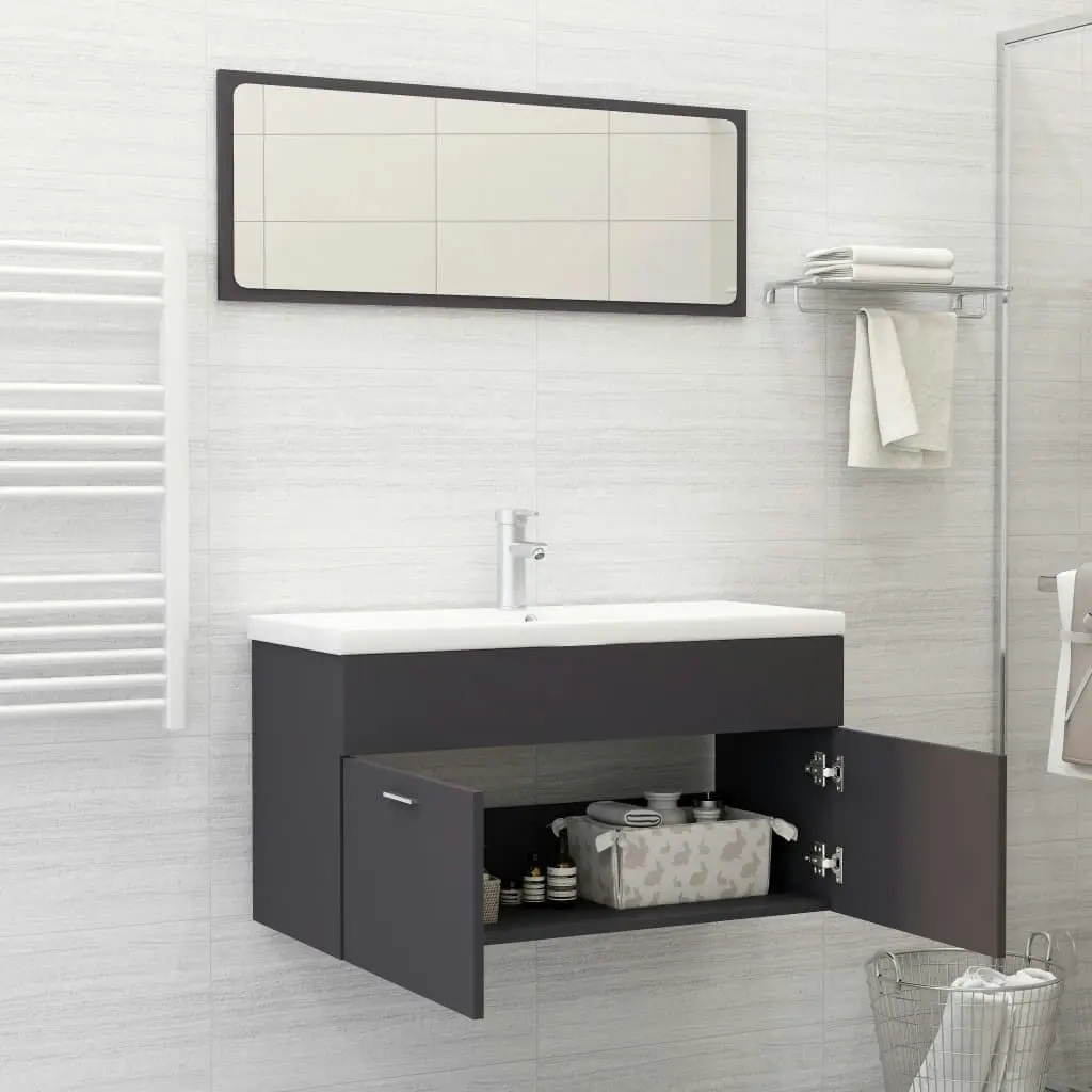 2 Piece Bathroom Furniture Set Grey Engineered Wood 804802