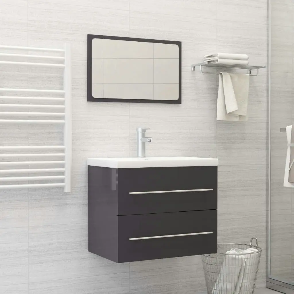 2 Piece Bathroom Furniture Set High Gloss Grey Engineered Wood 804835