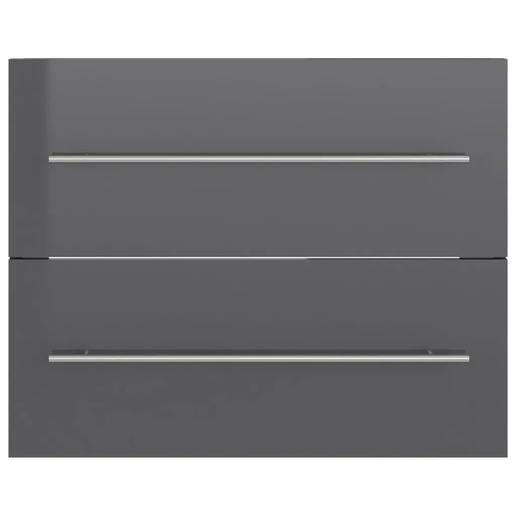 2 Piece Bathroom Furniture Set High Gloss Grey Engineered Wood 804835