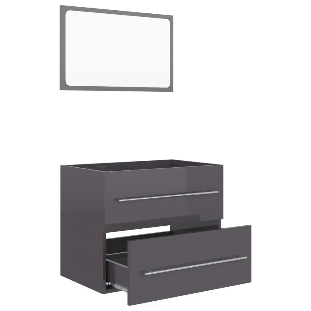 2 Piece Bathroom Furniture Set High Gloss Grey Engineered Wood 804835