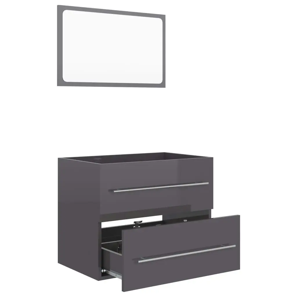 2 Piece Bathroom Furniture Set High Gloss Grey Engineered Wood 804835