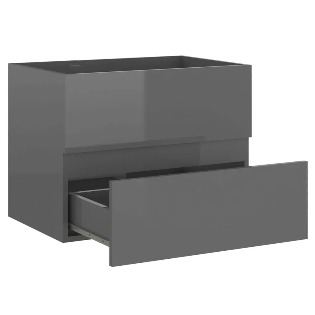 2 Piece Bathroom Furniture Set High Gloss Grey Engineered Wood 804880