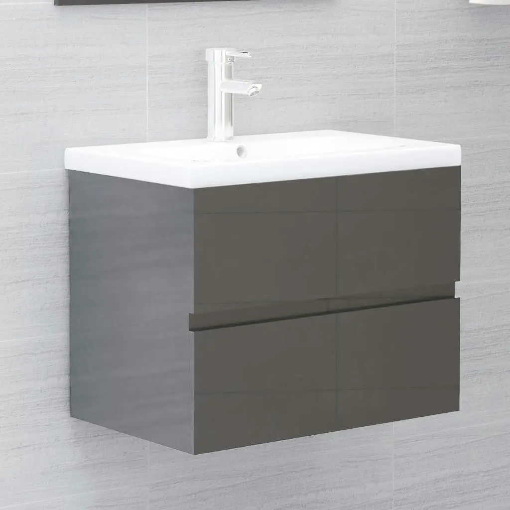 2 Piece Bathroom Furniture Set High Gloss Grey Engineered Wood 804880