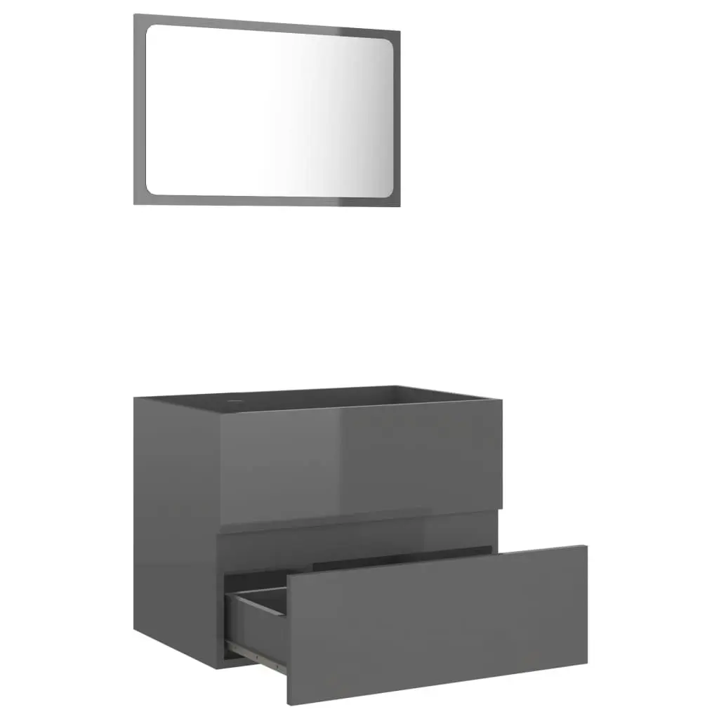 2 Piece Bathroom Furniture Set High Gloss Grey Engineered Wood 804880